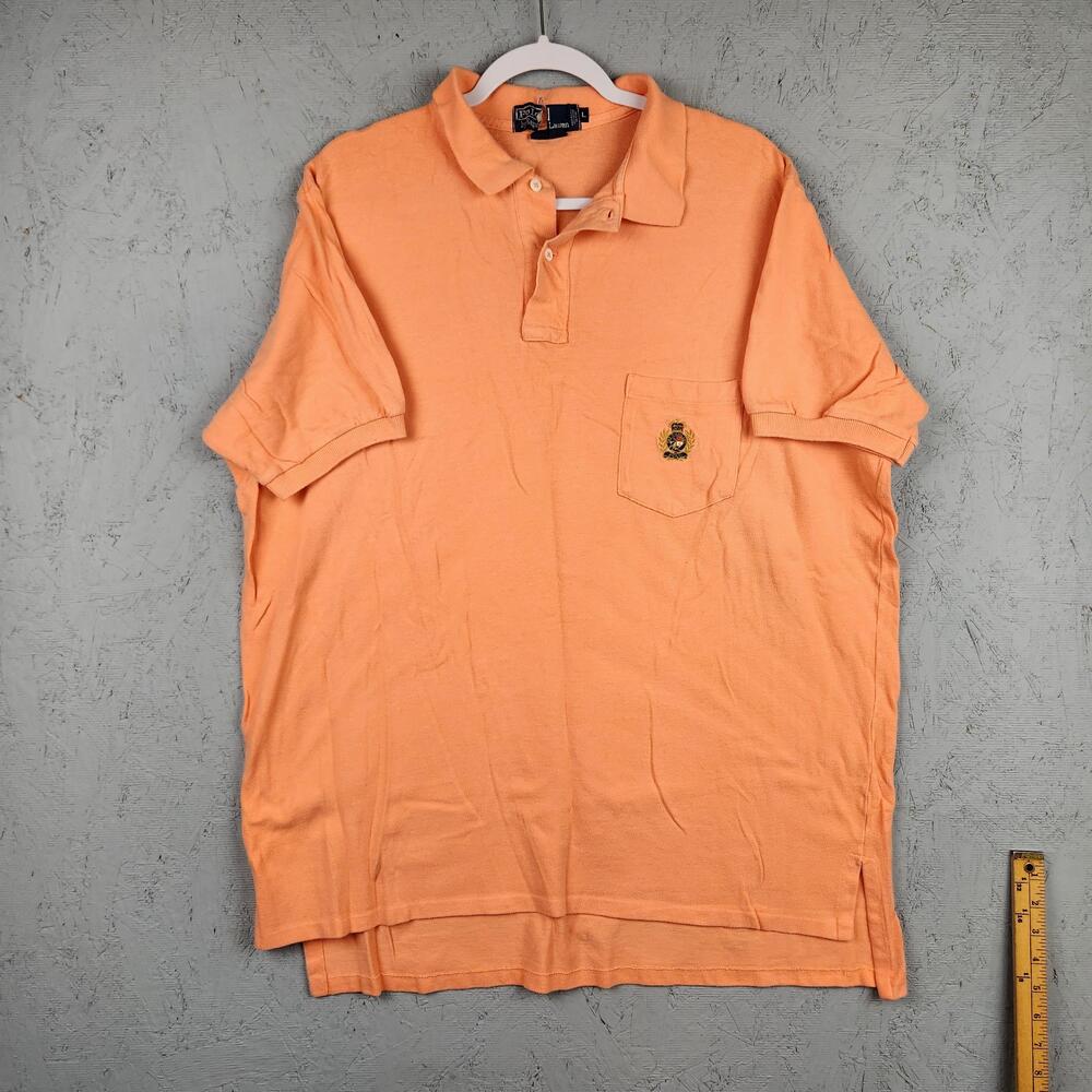 Vintage Polo Ralph Lauren Polo Shirt Mens Large Orange Crest Big Shirt USA 90s